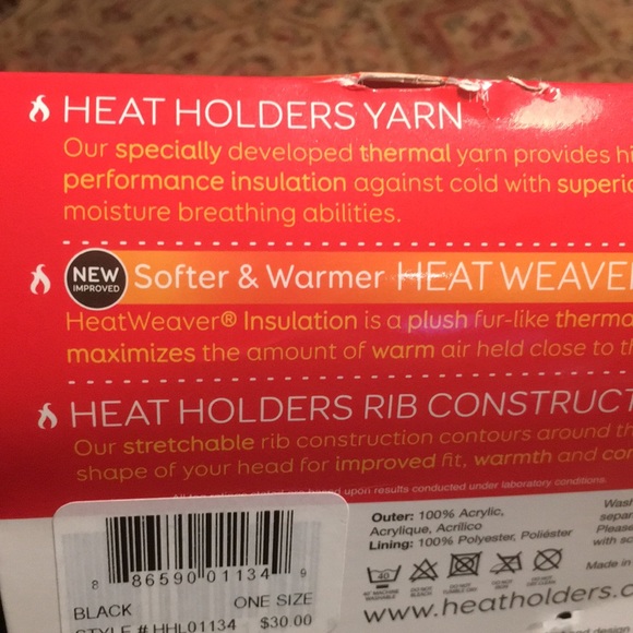New! Heat Holders Black Cable Knit Plush Faux Fur Lining Thermal Hat One Size - Picture 9 of 10